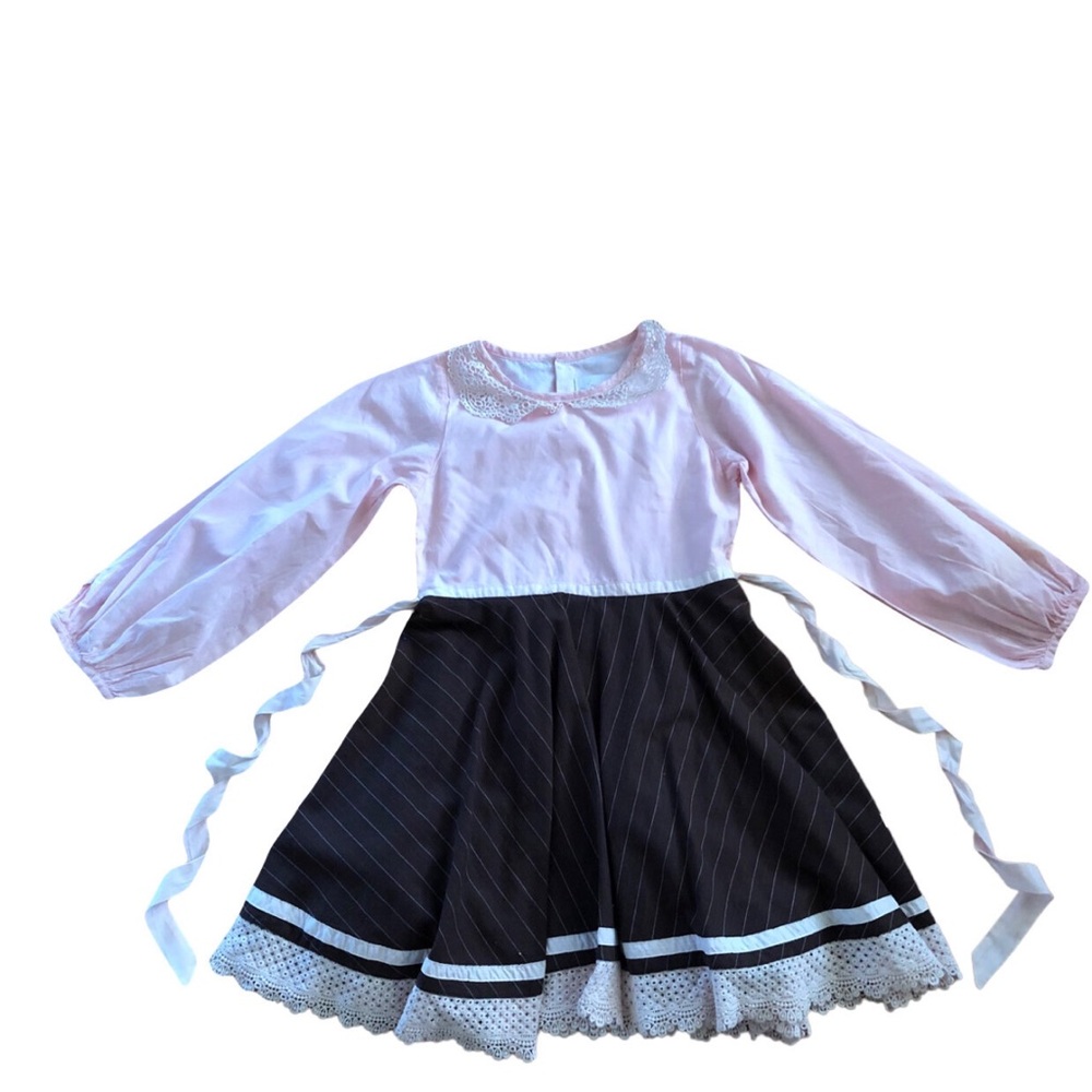 Well Dressed Wolf Pink and Black Long Sleeve Dress with Lace Trim
